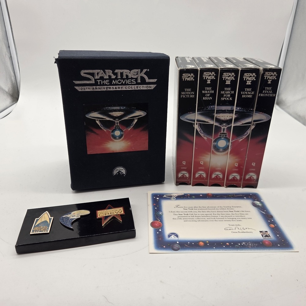 Star Trek 25th Anniversary VHS Set W/ Collectible Pins 1993 *3 Tapes Moldy*